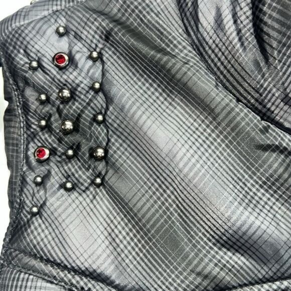 Cruel Girl Plaid Puffer Vest with Studded Embellishments Gray Size M - Picture 9 of 14